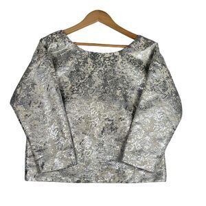 Revolve Line‎ & Dot women's metallic silver top with bow, size Medium, holiday